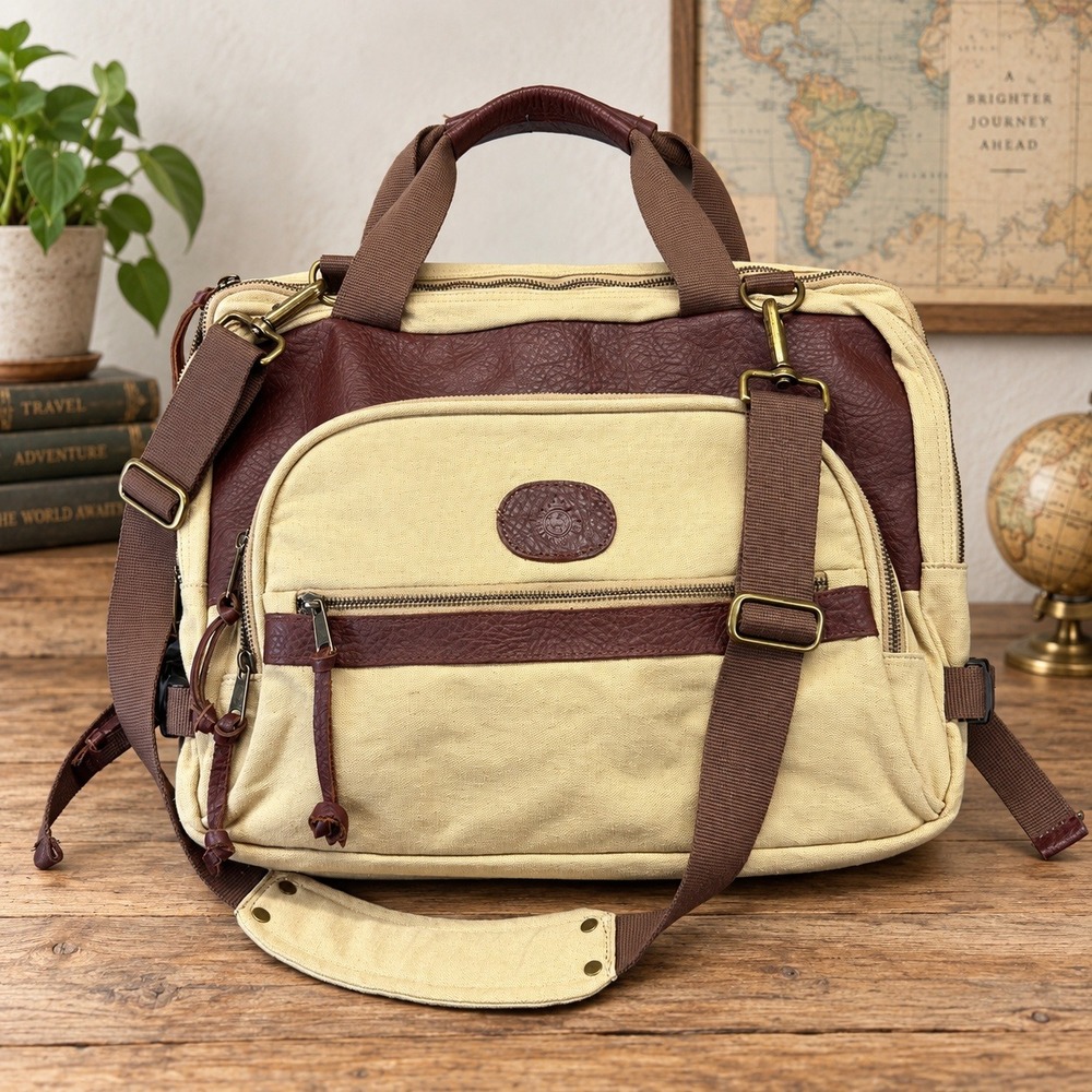 Vintage 90s Y2K Timberland Canvas Leather Travel Carry On Weekender Bag